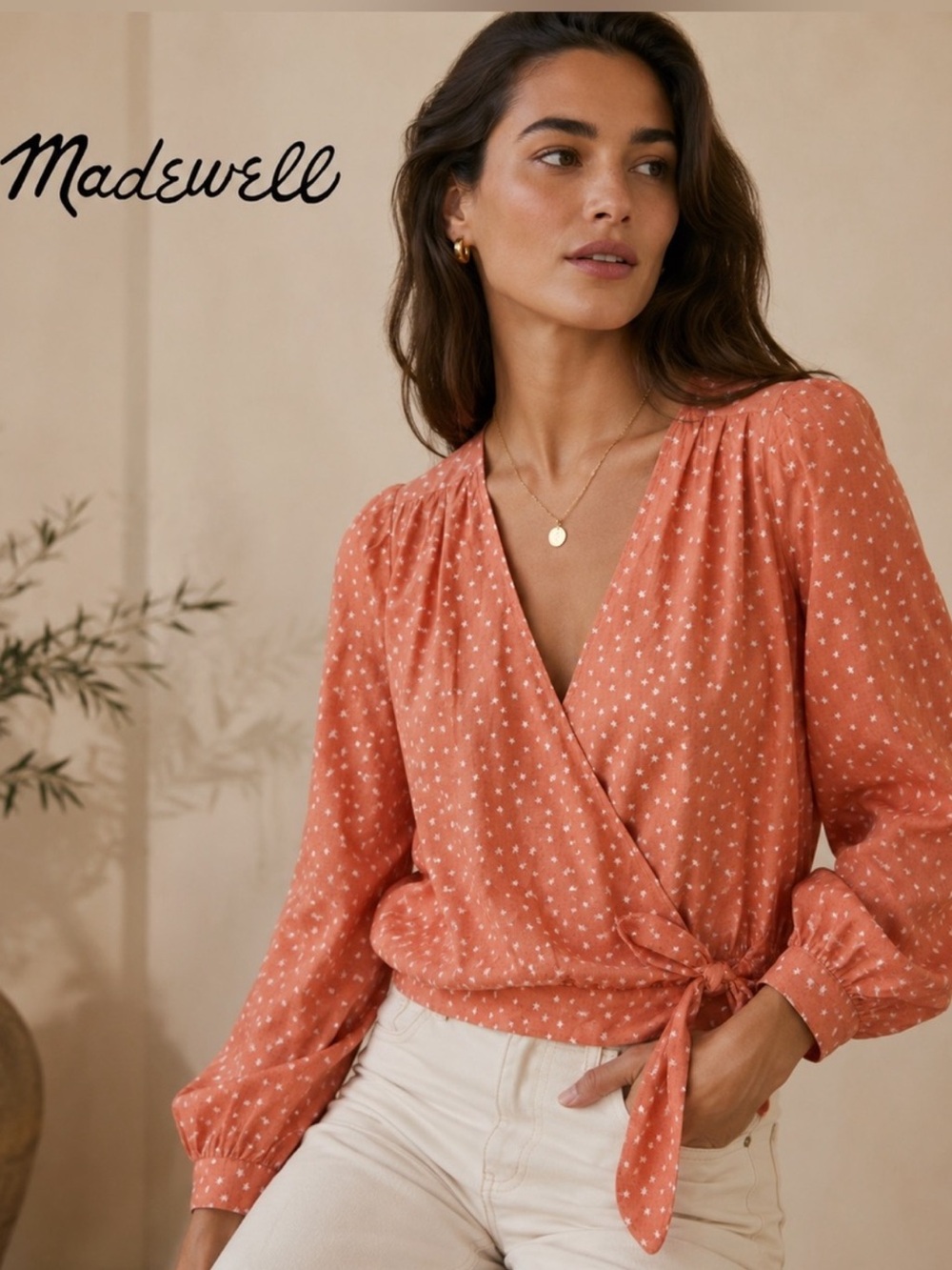 Madewell Coral Wrap Top in Stars Scatter G7804 Size XS